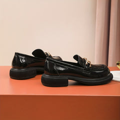 Women's Chain Decor Loafers Chunky Heel Slip On Shoes