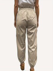  Solid Elastic Drawstring Tapered Leg Pants With Pockets