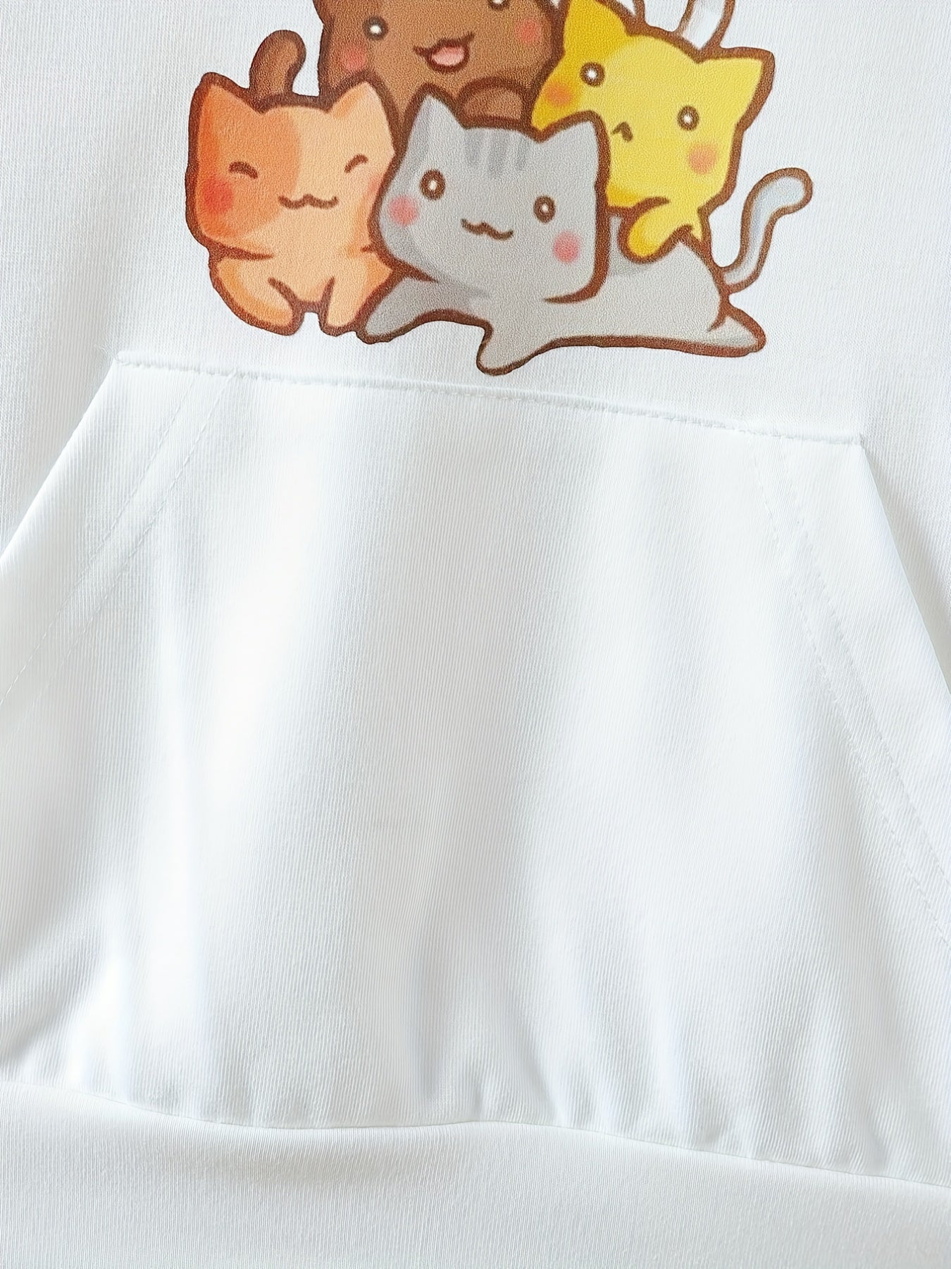 Girls Cat Print Hooded Pullover Sweatshirt