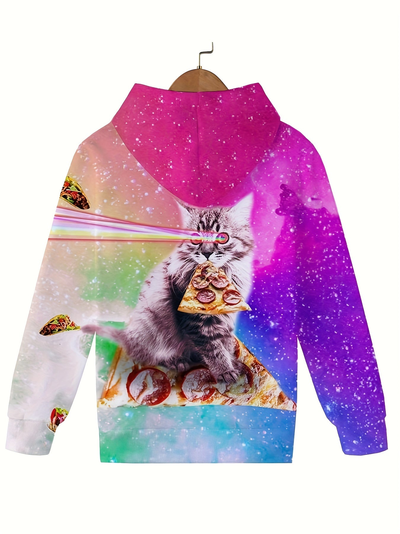 Rainbow Graphic Kitty Pattern Hooded Sweatshirt Kids