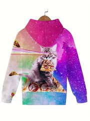 Rainbow Graphic Kitty Pattern Hooded Sweatshirt Kids
