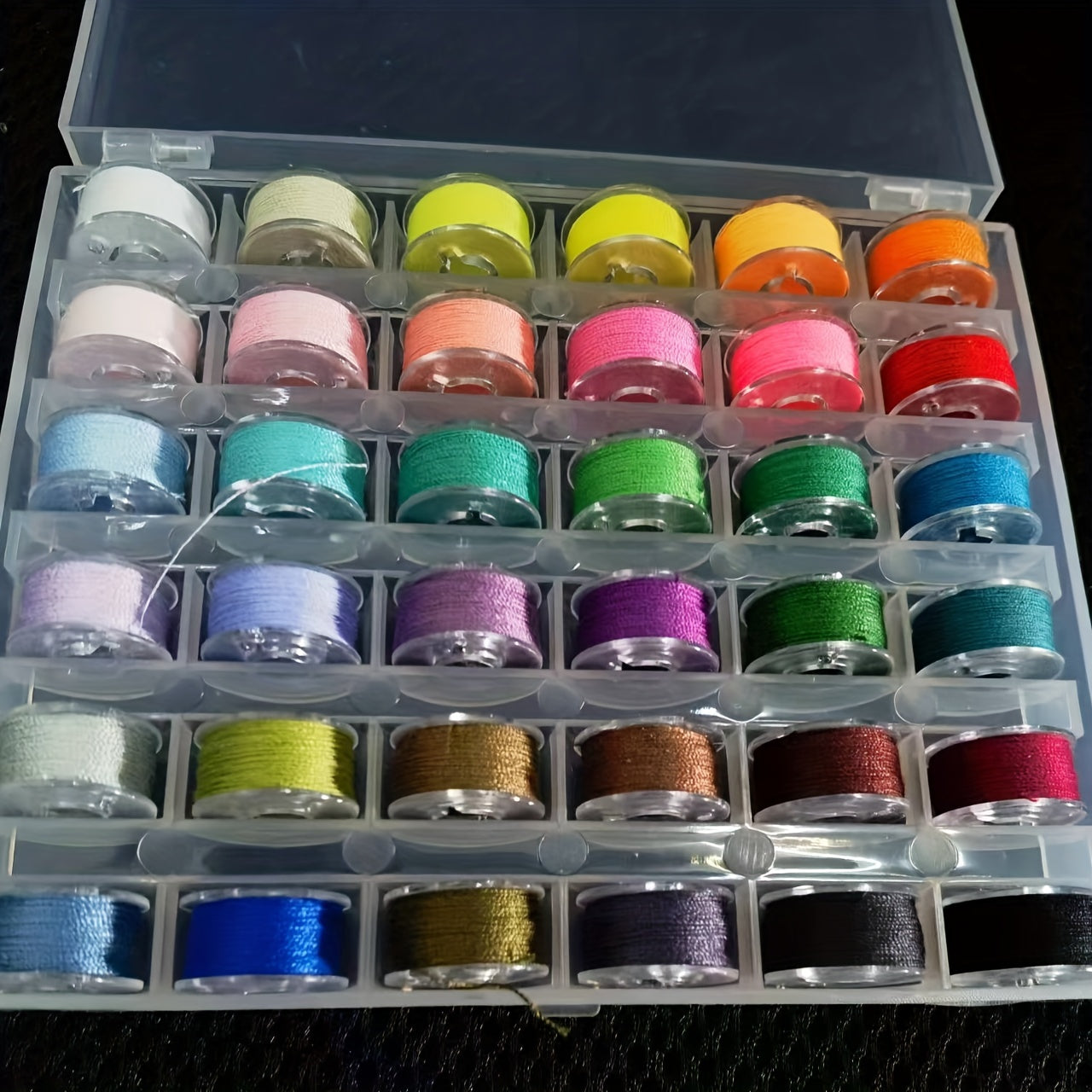 Colorful Bobbins and Sewing Thread with Case