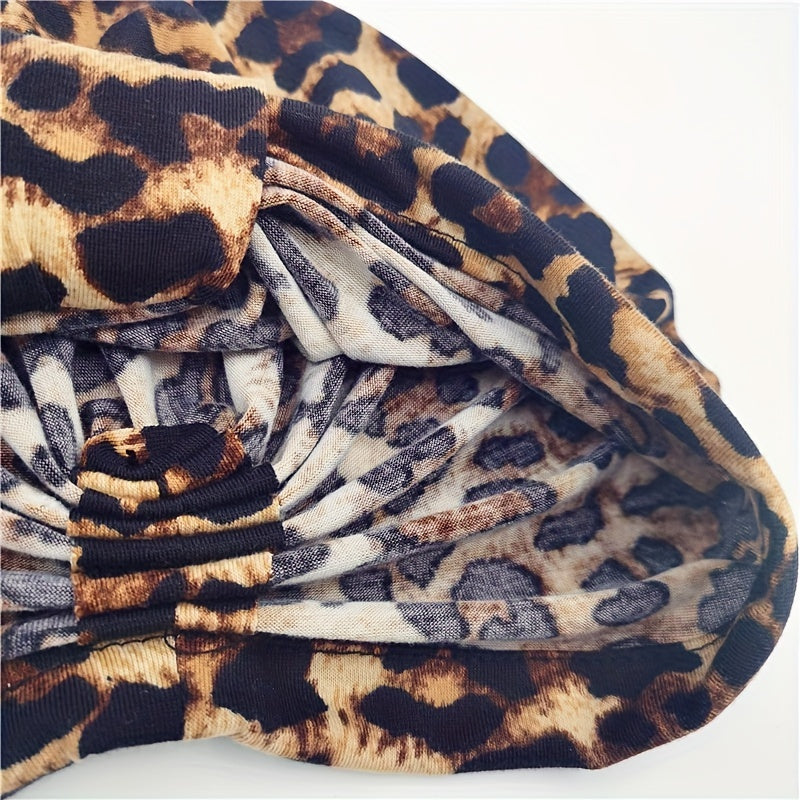 Leopard Print Turban Cap Brown Head Wrap Hijab Lightweight Chemo Hats Beanie