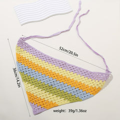 Rainbow Hollow Crochet Triangle Scarf Pastoral Style Headband Hair Accessories