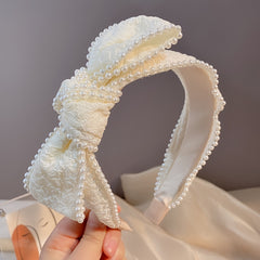 Faux Pearl Headband Wide Cloth for Women Girls
