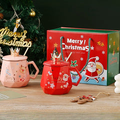 400ml Santa Claus Ceramic Cup with Lid & Spoon - Cartoon Coffee Cup