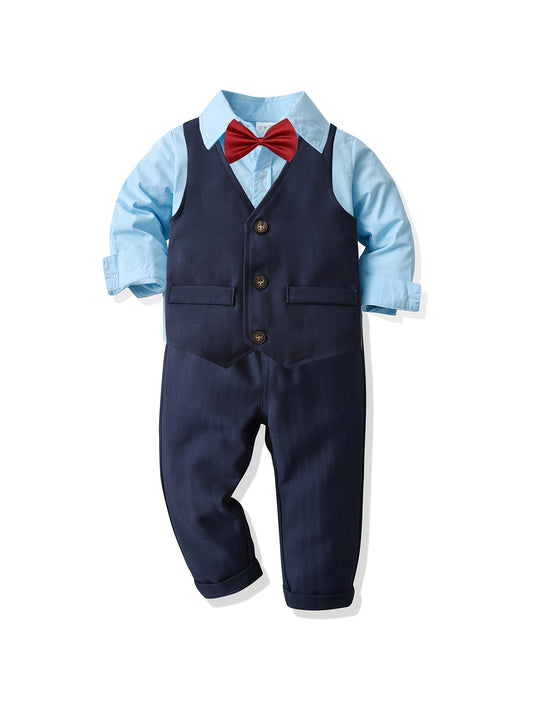 Toddler Boys Dress Clothes Bowtie Lapel Button Up Long Sleeve Shirts Suit Pants