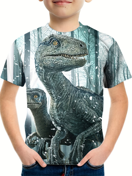 Boy's Dino & Snow T-shirt Stretch 3D Print Tee for Outdoor