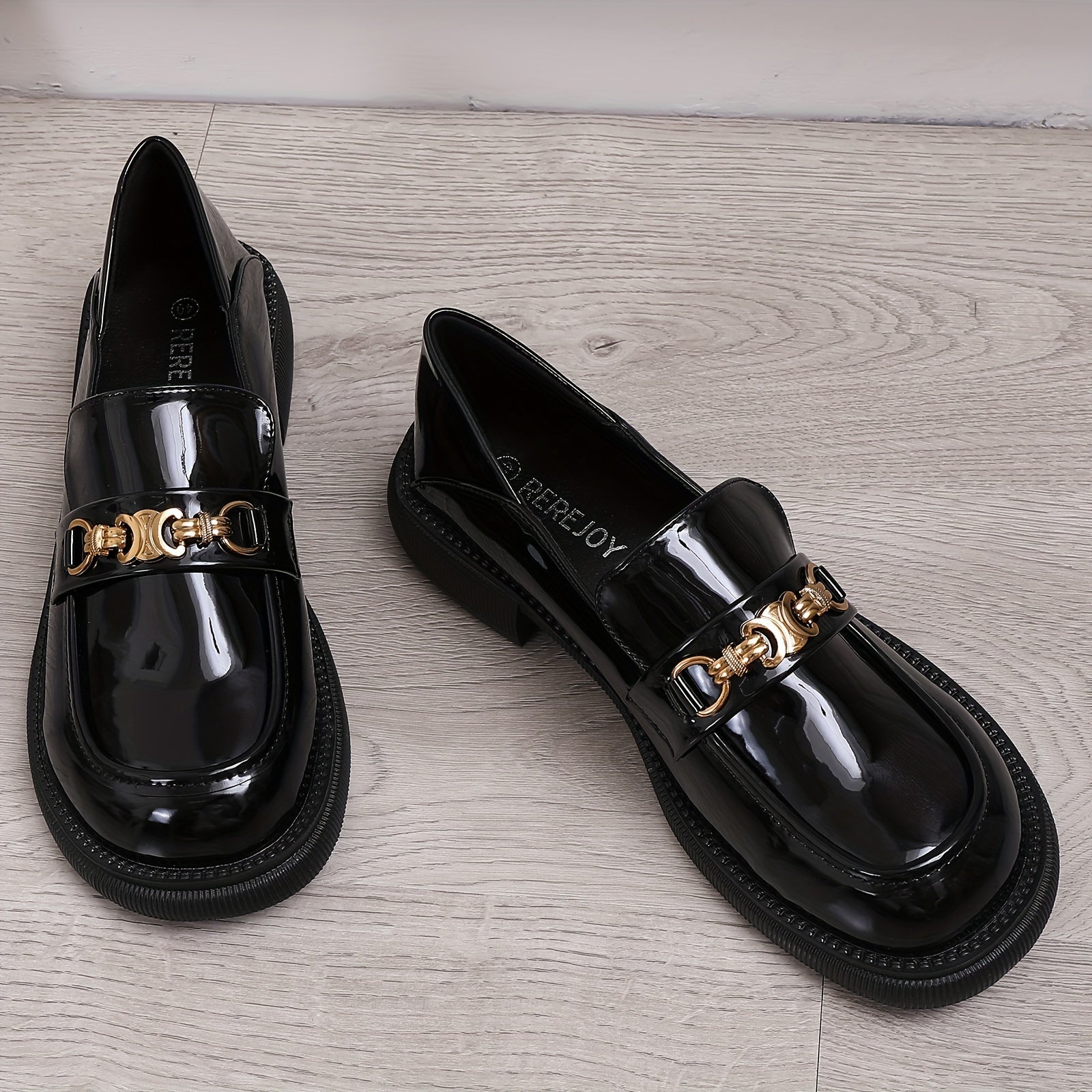 Chain Decor Loafers Patent Leather Slip On Shoes