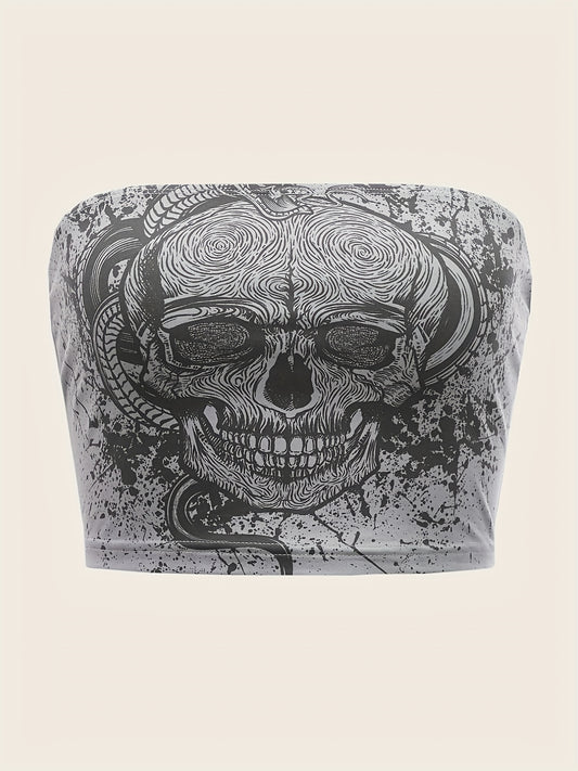 Skull Print Tube Top Sleeveless Summer Casual