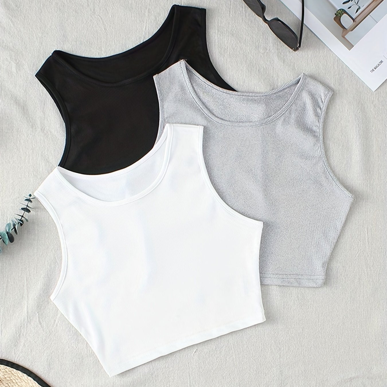 Crop Tank Top 3 Packs Solid Tank Top For Summer Women's Clothing