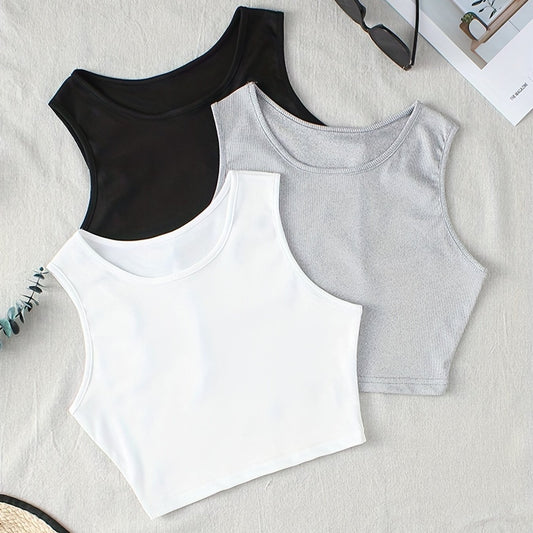 Crop Tank Top 3 Packs Solid Tank Top For Summer Women's Clothing