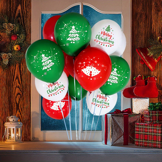 15pcs Christmas 12 inch Latex Balloons Red Bell Green Tree Merry Christmas