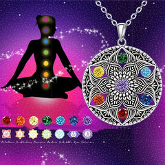 7 Chakra Necklace Ring Lotus Pendant Yoga Chakra Healing Stone Bar Necklace