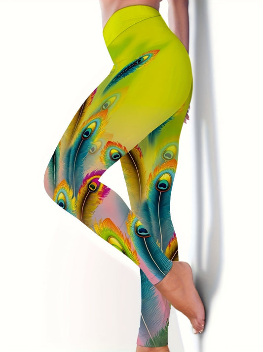 Animal Feather Print High Waist Yoga Legging Women's Activewear