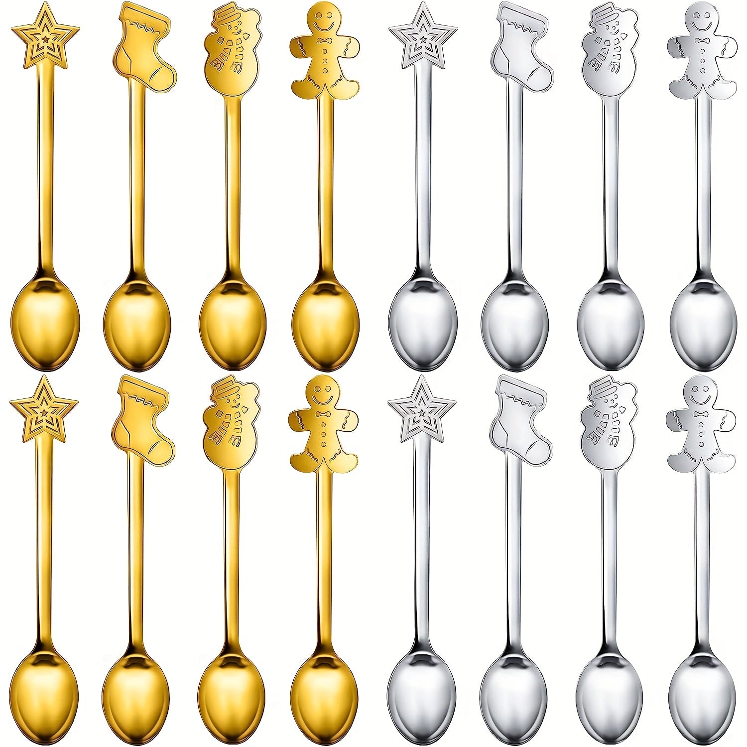 8pcs Christmas Spoon Set Stainless Steel for Drink Mixing Milkshake and Jam