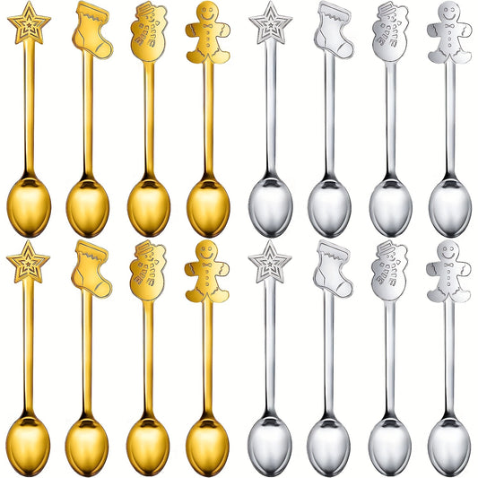 8pcs Christmas Spoon Set Stainless Steel for Drink Mixing Milkshake and Jam