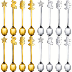 8pcs Christmas Spoon Set Stainless Steel for Drink Mixing Milkshake and Jam