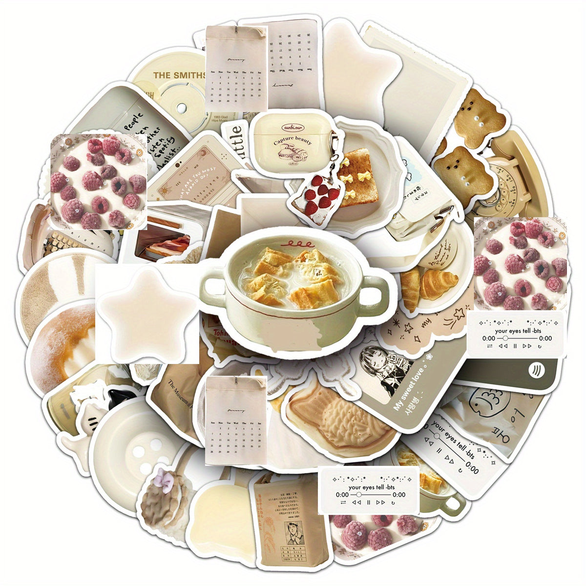 50pcs Oat Latte Instagrammable Foodie Stickers Self Adhesive Retro Art Decals