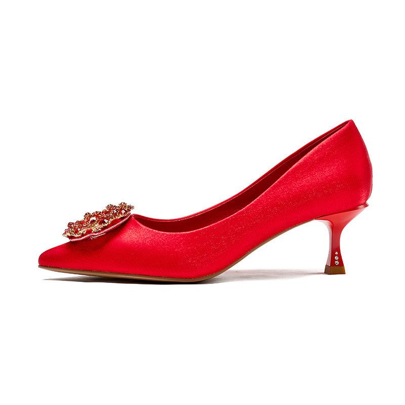 Red Rhinestone Pointed Toe High Heels Stilettos