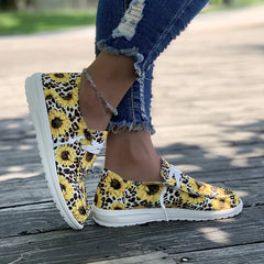Floral & Leopard Slip On Low Canvas Shoes Round Toe