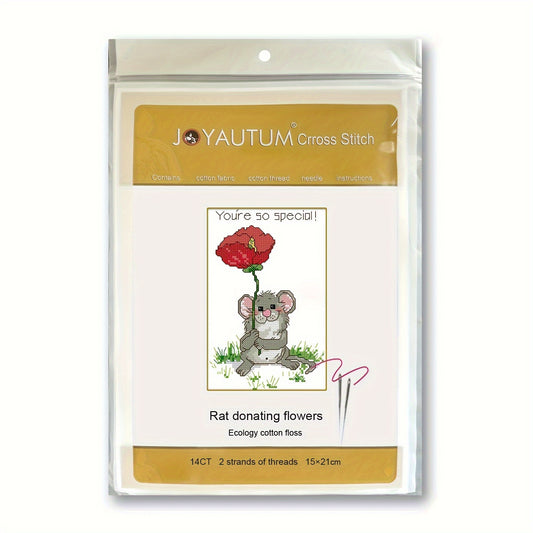 High Cross Stitch Animal Mouse Flower Rose Bedroom DIY Fabric Package