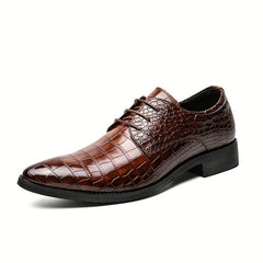 Crocodile Embossed Pointed Top Slip On Derby Shoes