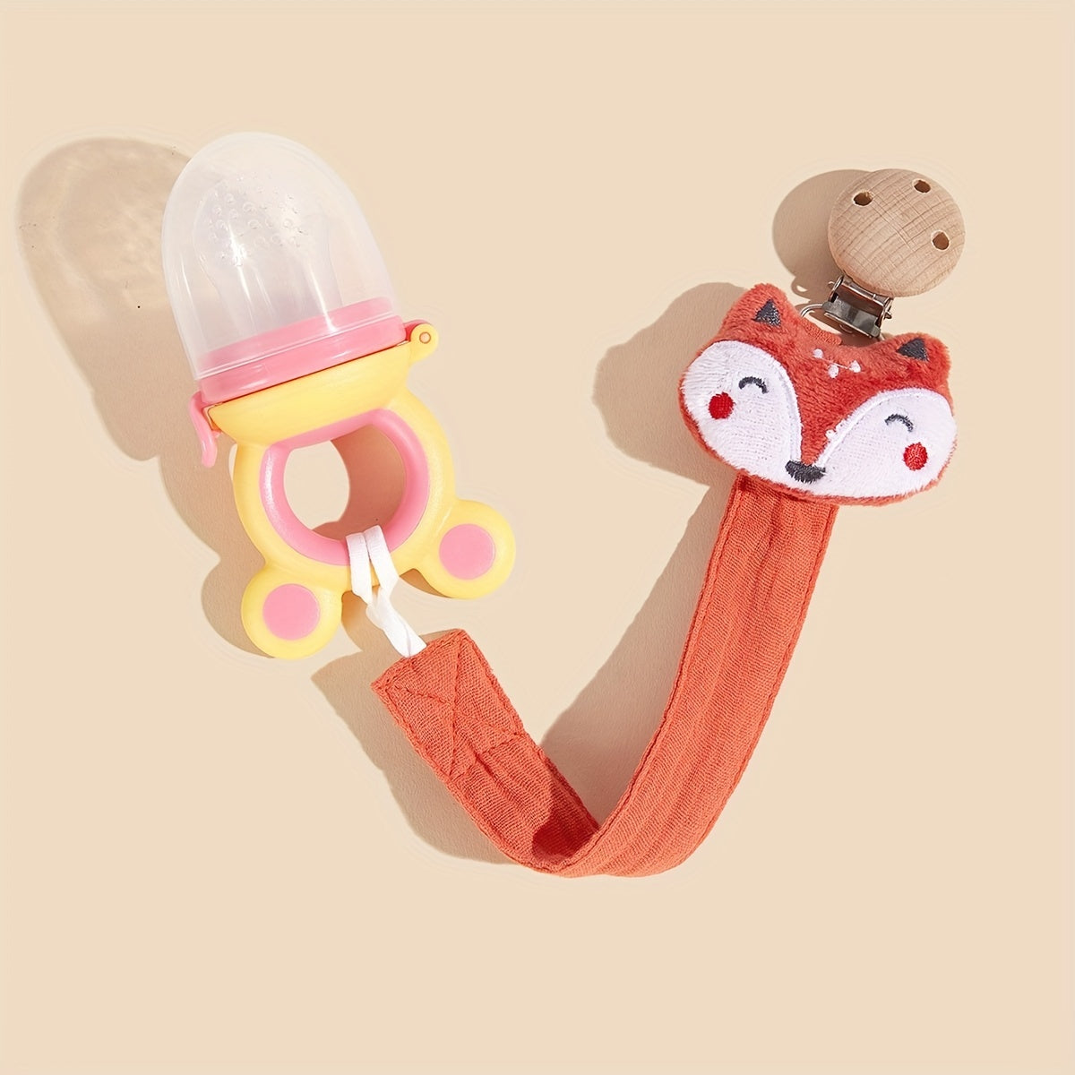 Elephant Pacifier Holder Wooden Clip Baby Teething Toy Cotton Fabric Pacifier Ho