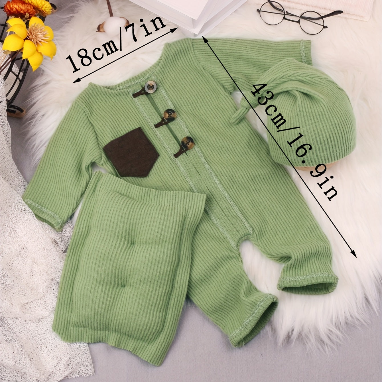 3 Pcs Baby Photo Costume Hat Pillow Onesie