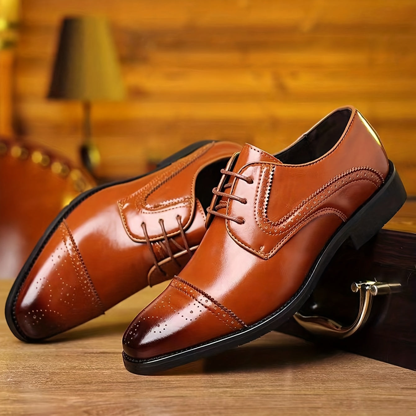 Men Ombre Perforated Lace up Oxford Shoes Non Slip Formal Shoes