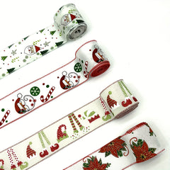 4 57M Christmas Wired Ribbon Xmas Tree Santa Flower Burlap Ribbon Wired Edge