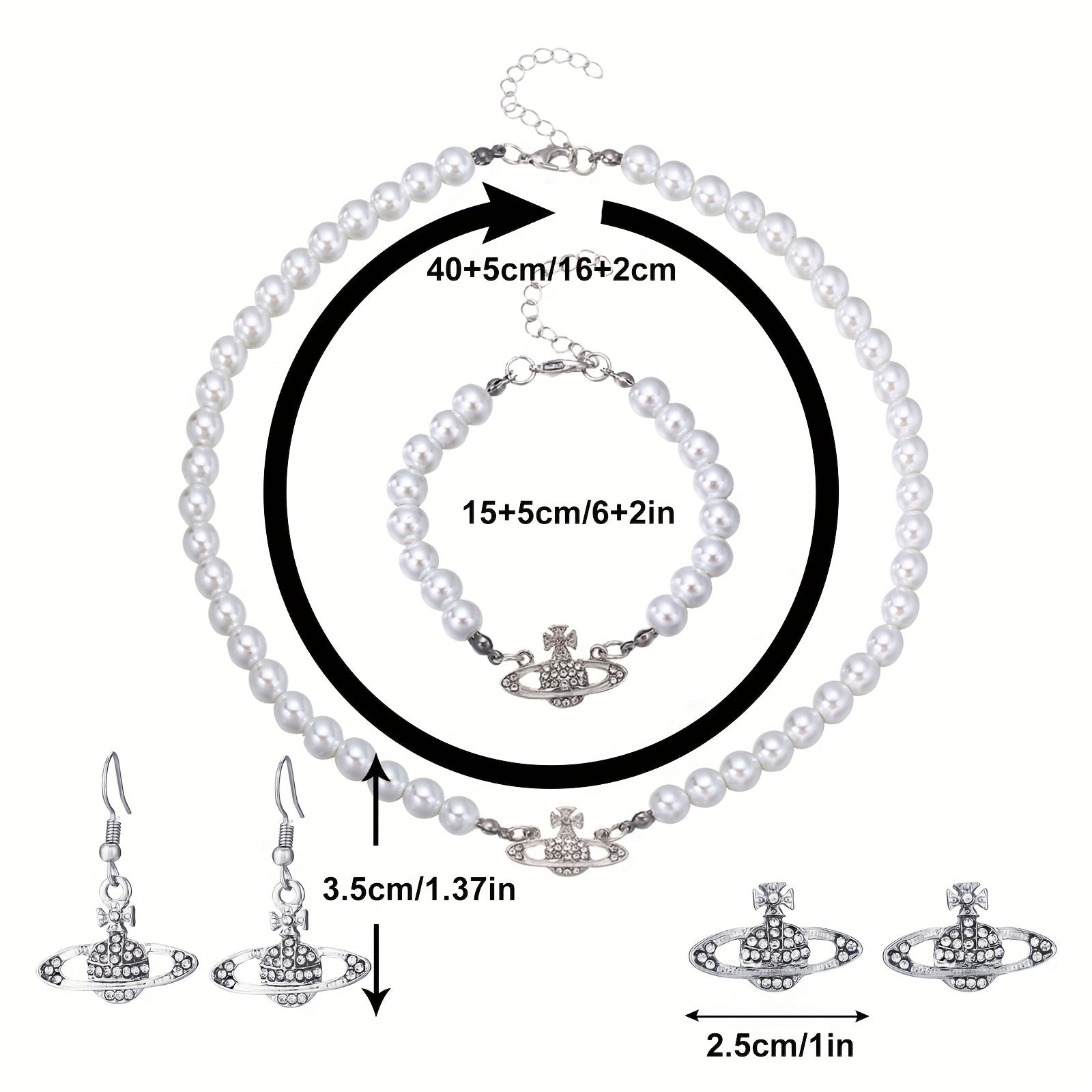 Y2K Faux Pearl Saturn Jewelry Set for Women