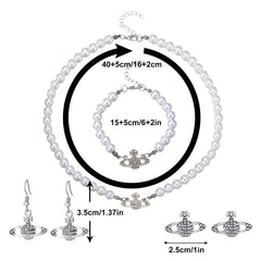 Y2K Faux Pearl Saturn Jewelry Set for Women