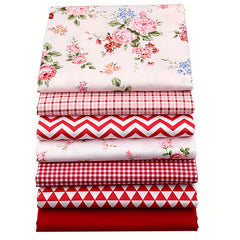 7pcs Lot Red Series Printed Fabric Patchwork Cloth Doll Needlework Cloth