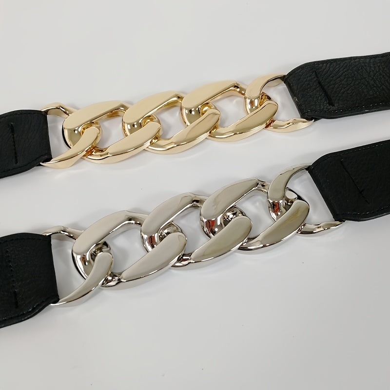 Women's Chain Decor Belt Elastic Metal Belt