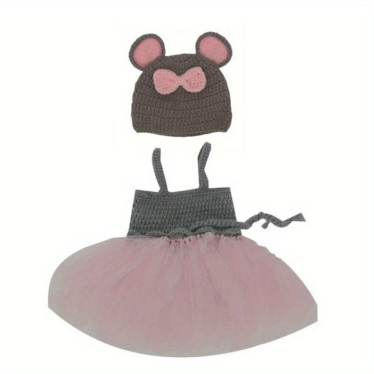 Mouse Gauze Dress & Wool Set for Newborn Photo Shoots