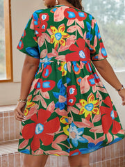  Boho Dress Women's Plus Floral Print V Neck Mini Dress