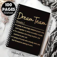 Inspirational Spiral Notebook DREAM TEAM Motivational with Golden Text 100 Pages
