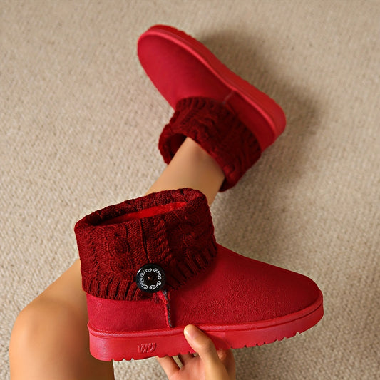 Women's Winter Snow Boots Button Knitting Band Ankle Boots