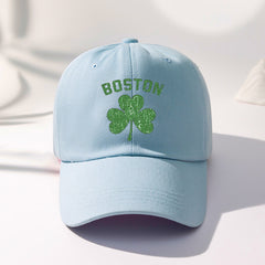 Lucky Clover BOSTON Baseball Cap Washed Distressed Sports Hat