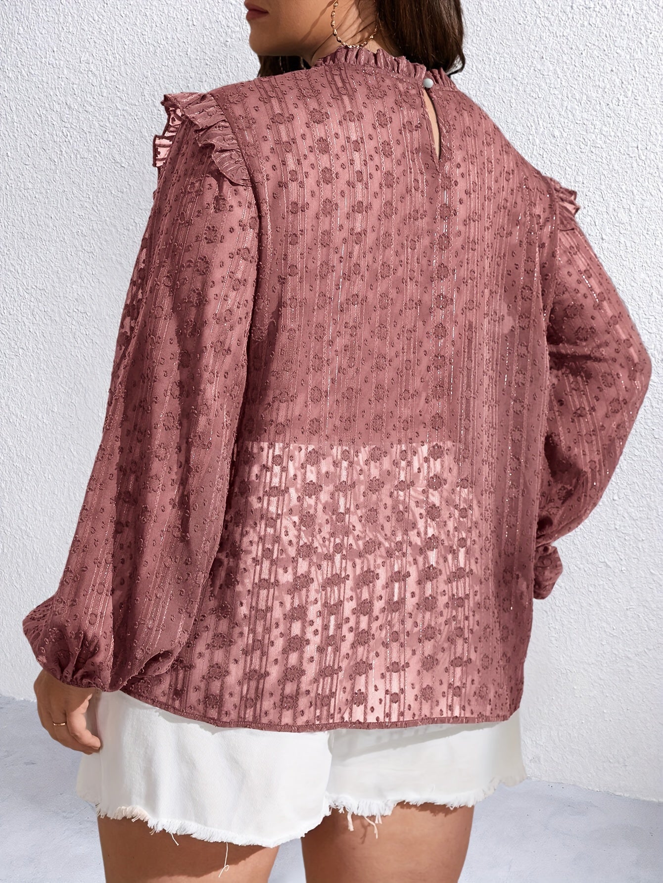  Floral Embroidery Mesh Layered Lantern Sleeve Top