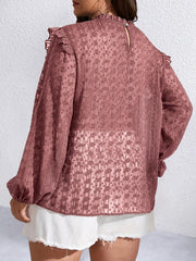  Floral Embroidery Mesh Layered Lantern Sleeve Top
