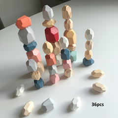 36pcs Wooden Stacking Rocks Balancing Stones Wood Building Blocks Learning Toys
