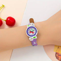 Casual Pointer Alloy Round Wrist Watch With Cherry Belt