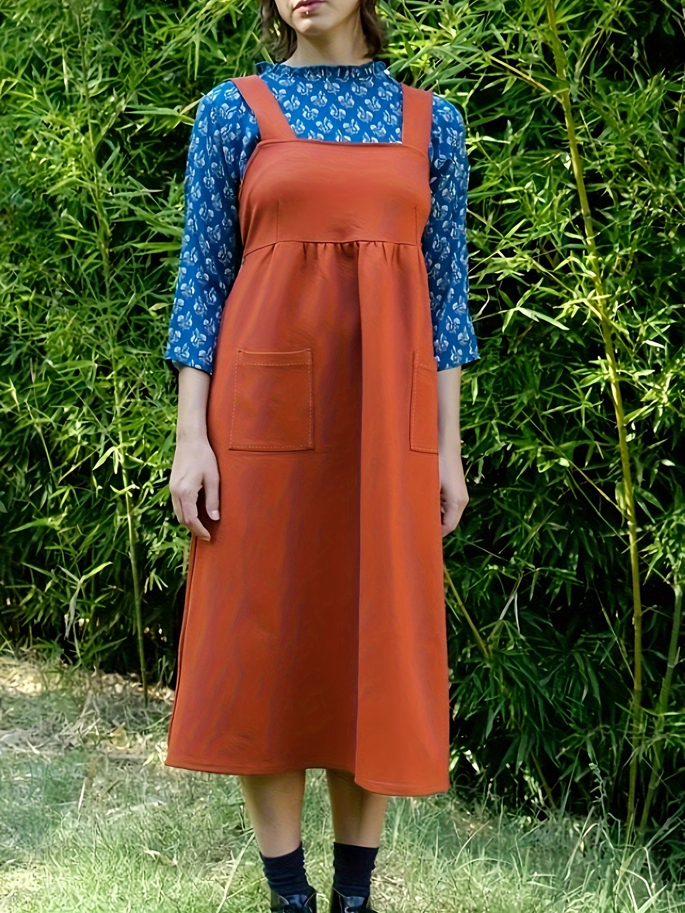  Square Neck Maxi Cami Dress With Pockets