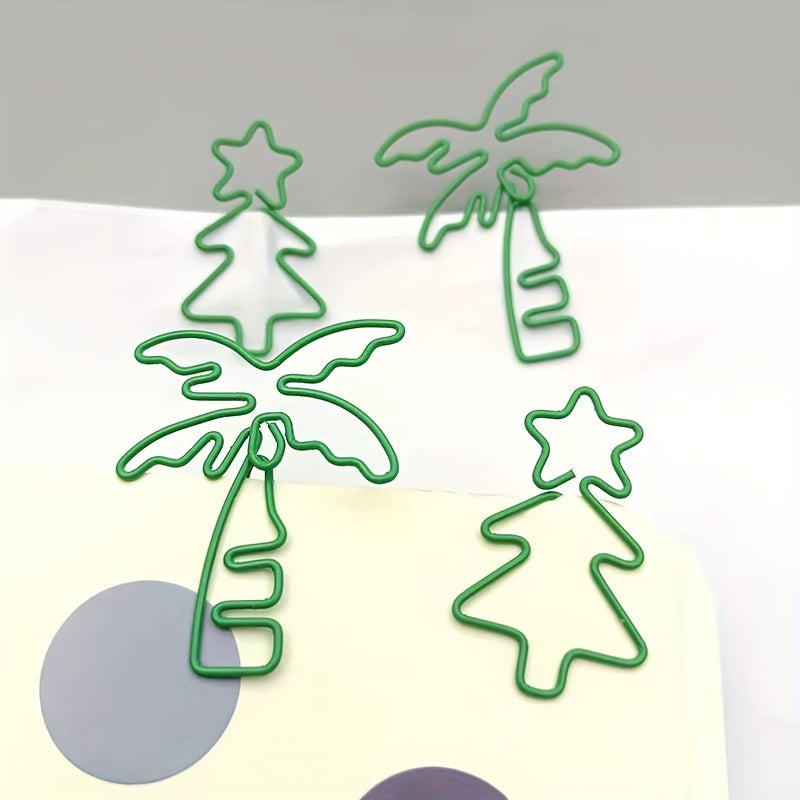 20pcs Mixed Coconut Tree Christmas Tree Paper Clips Metal Office Binding