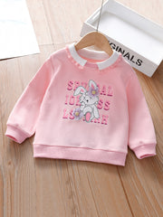 Flower & Bunny Graphic Sweatshirt Top Girls Collared Neck Pullover