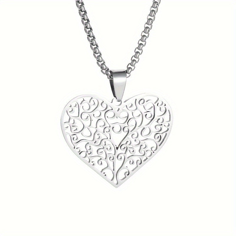 Stainless Steel Heart Pendant Necklace with Tree of Life Unisex Jewelry