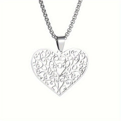 Stainless Steel Heart Pendant Necklace with Tree of Life Unisex Jewelry