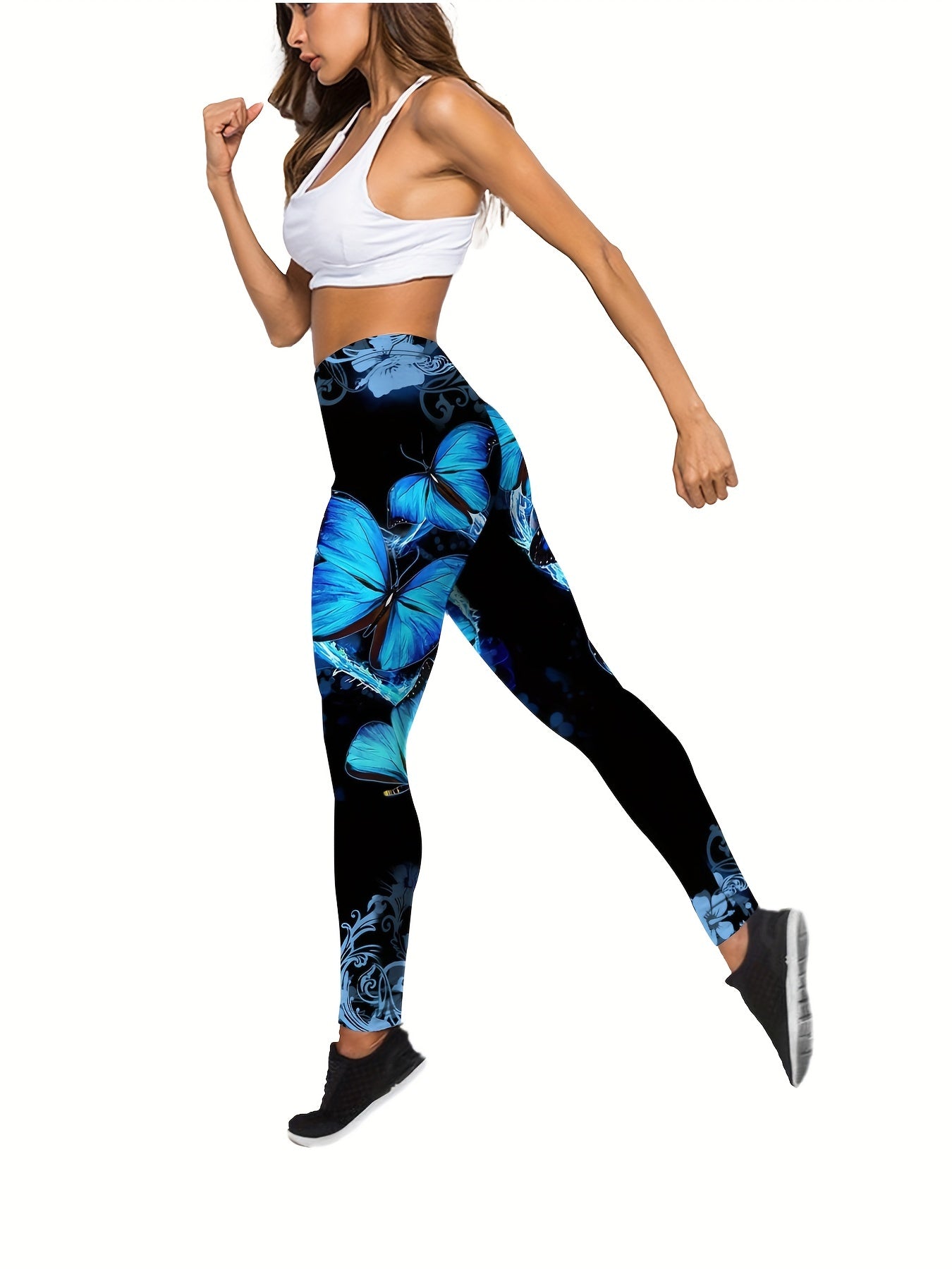  Butterfly Print Tank Top & Leggings Fitness Set